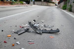 debris left in the road after an accident