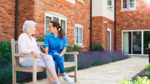 A nursing home staff member discusses the legal rights of nursing home residents in Florida with a resident.